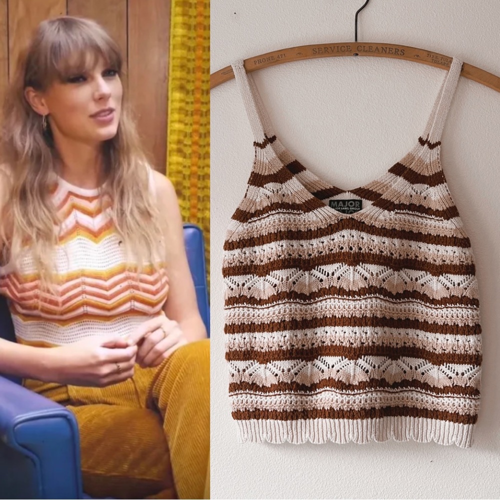 Crochet brown and cream‎ cropped tank top S